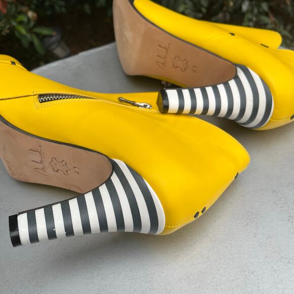 Milenika Handmade Italian High Heel Striped Yellow Ankle Bootie Leather 41 - Picture 4 of 11